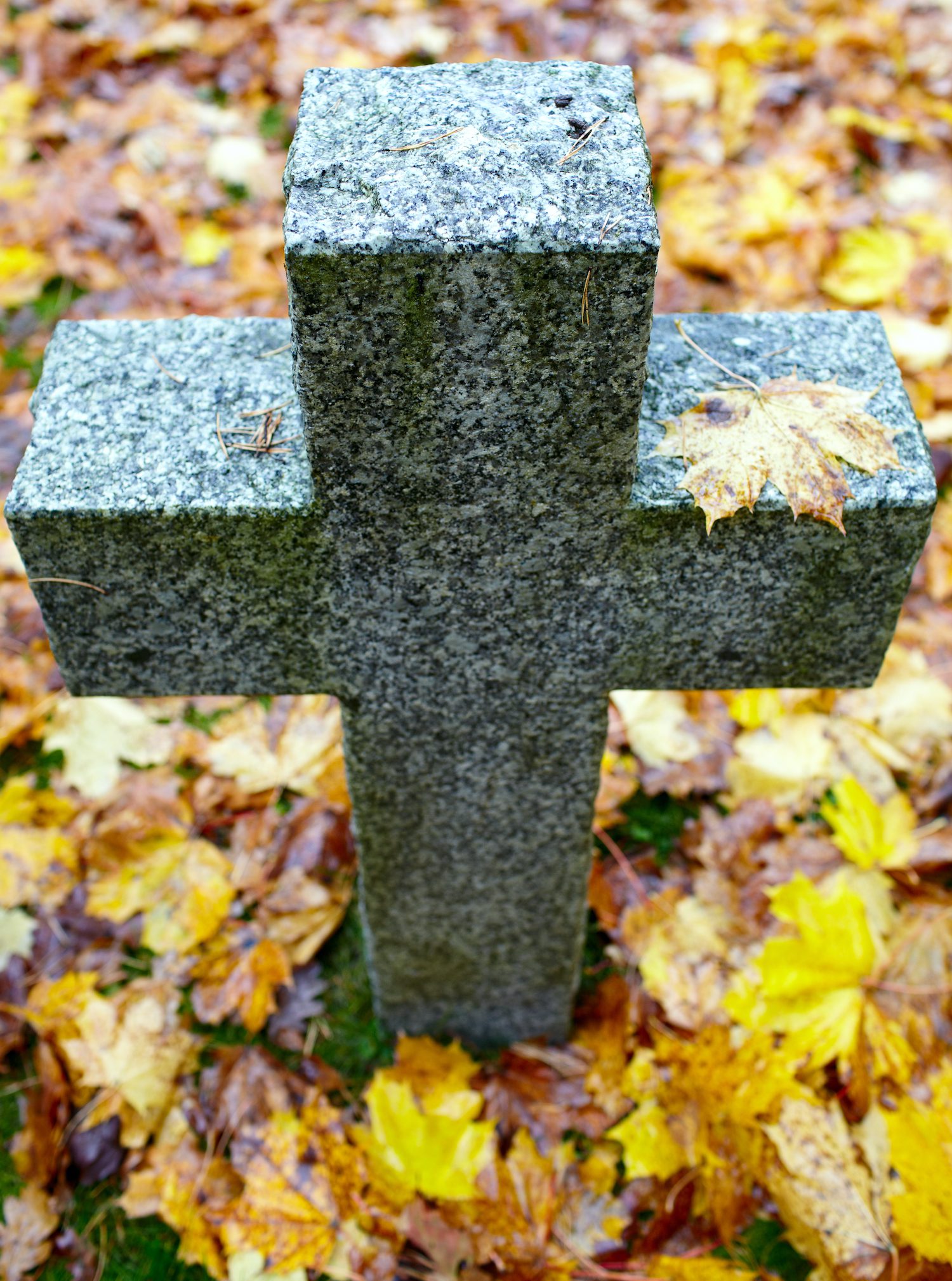 High angle of tombstone cross.