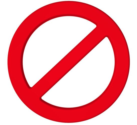 Computer generated 3D photo rendering of a not allowed symbol.