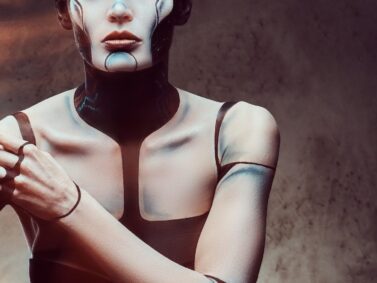Woman with body paint to look like a robot
